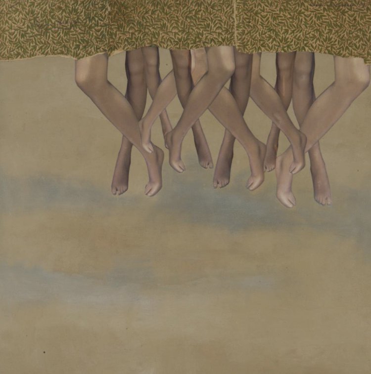 Behind the Screen | 2015 | Huda Lutfi | Mixed media, photographs, acrylic and oil paint on wood panel | 40 x 40 x 3 cm | Value: USD 6000 |
